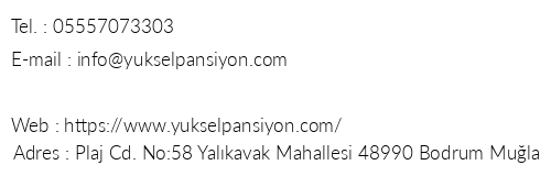 Yksel Butik Pansiyon telefon numaralar, faks, e-mail, posta adresi ve iletiim bilgileri